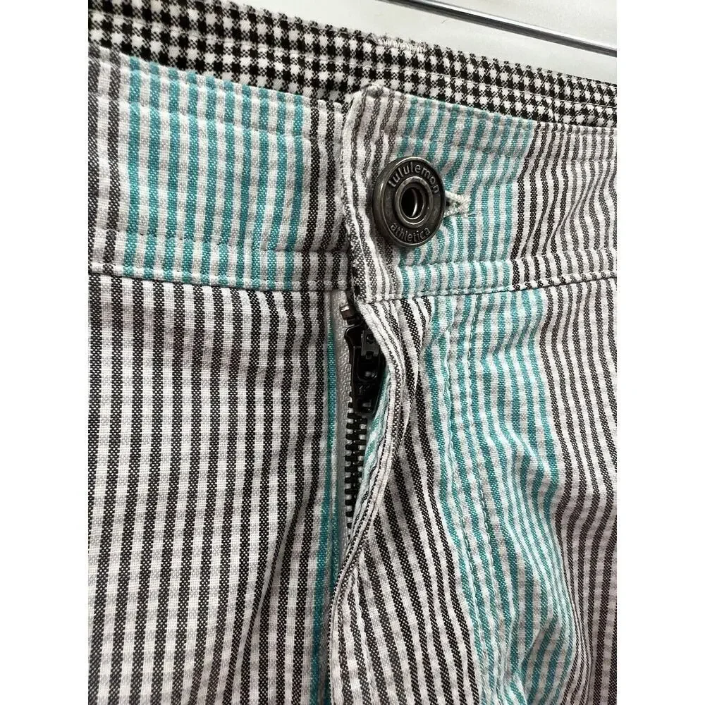 Lululemon Athletica Men’s Shorts Kahuna Teal Blue Gray Striped Pockets Size 36